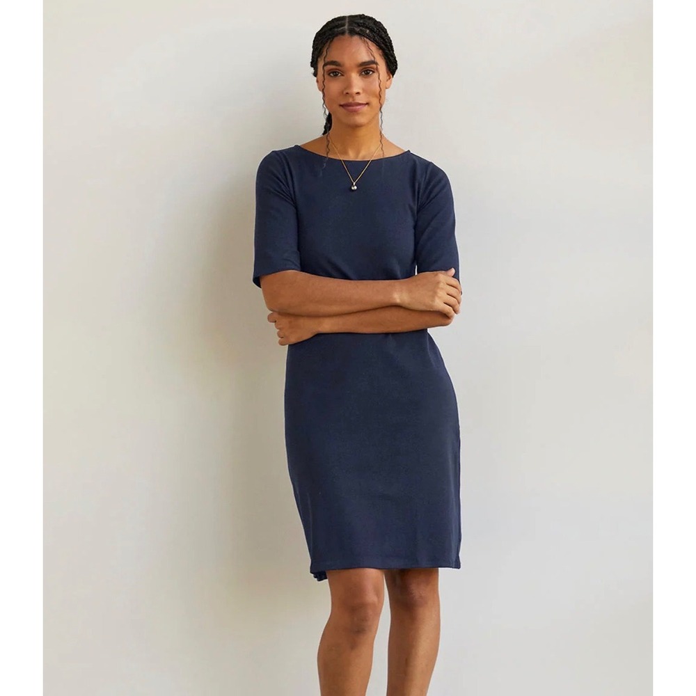 Fair Indigo Navy Blue 100%‎ Organic Pima Cotton Boat Neck Shift Dress Large